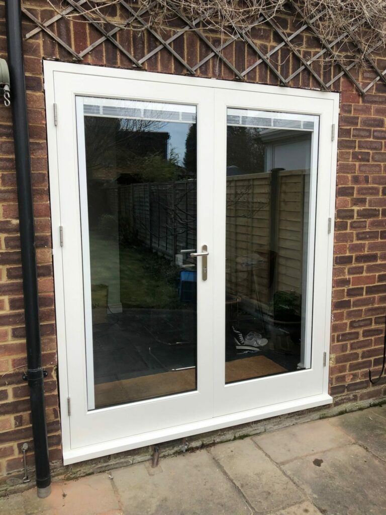 accoya french doors with double glazed blinds